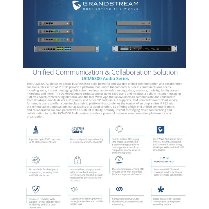 Grandstream UCM6308 IP-Telefonanlage für bis zu 3000 Benutzer, 450 Anrufe, 8 Videoräume