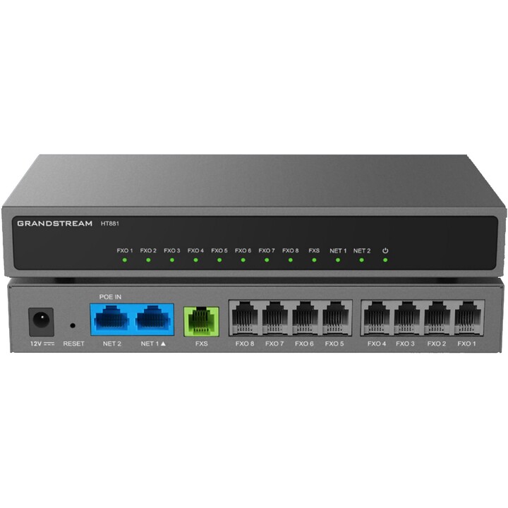 Grandstream HT881 Analog Gateway 8x FXO, 1x FXS, 2x RJ45 one with PoE-IN, 3 SIP profiles via FXS port