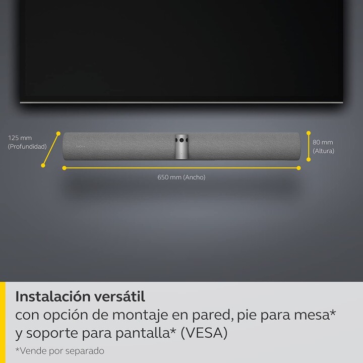 Barra video Jabra PanaCast 50 grigia (4K, altoparlanti, microfono, Ethernet, USB 2.0, Wi-Fi, USB-C)