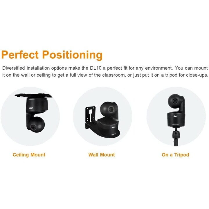 Cámara AVer DL10 Full HD, zoom 3X, USB, RJ45, seguimiento automático, micrófono integrado, control por gestos
