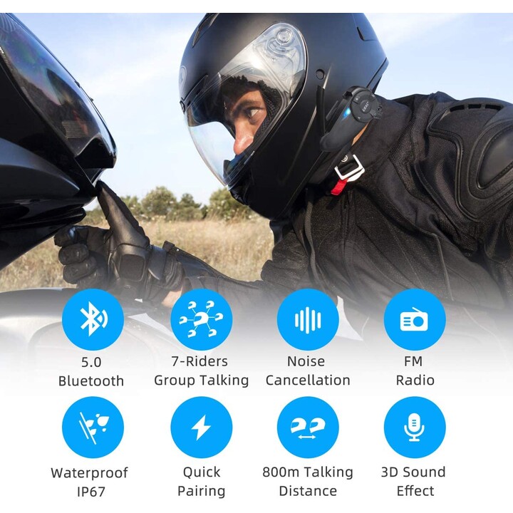 Intercomunicador para Moto EJEAS Q7 Inalámbricos Bluetooth 5.0 IP65