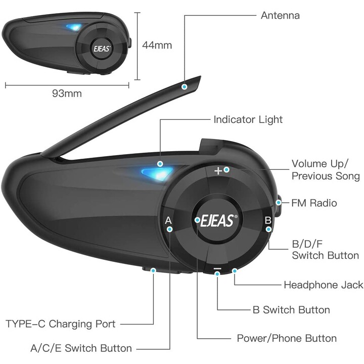 Intercomunicador para Moto EJEAS Q7 Inalámbricos Bluetooth 5.0 IP65