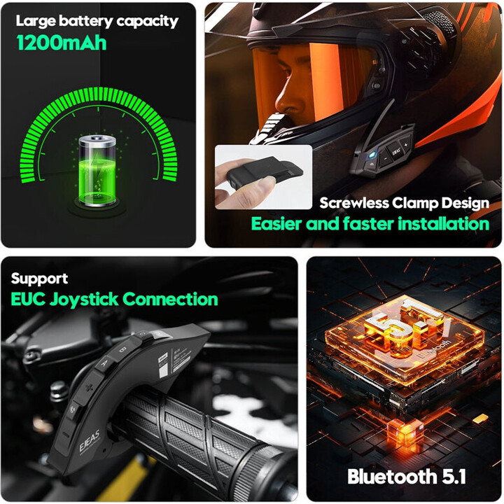 Intercomunicador para Moto EJEAS MS20 Bluetooth Negro