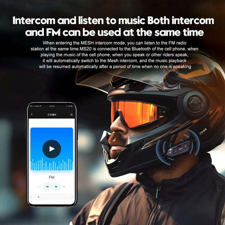 Intercomunicador para Moto EJEAS MS20 Bluetooth Negro