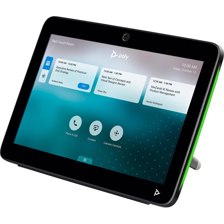 Controlador táctil Poly TC10 con pantalla LED de estado y montaje flexible para la planificación inteligente de salas y el contr