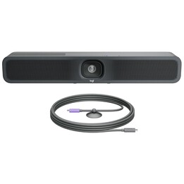 Logitech Meetup 2, la cámara de la sala de conferencias USB todo en uno, barra de video compacta con características de IA, cabl