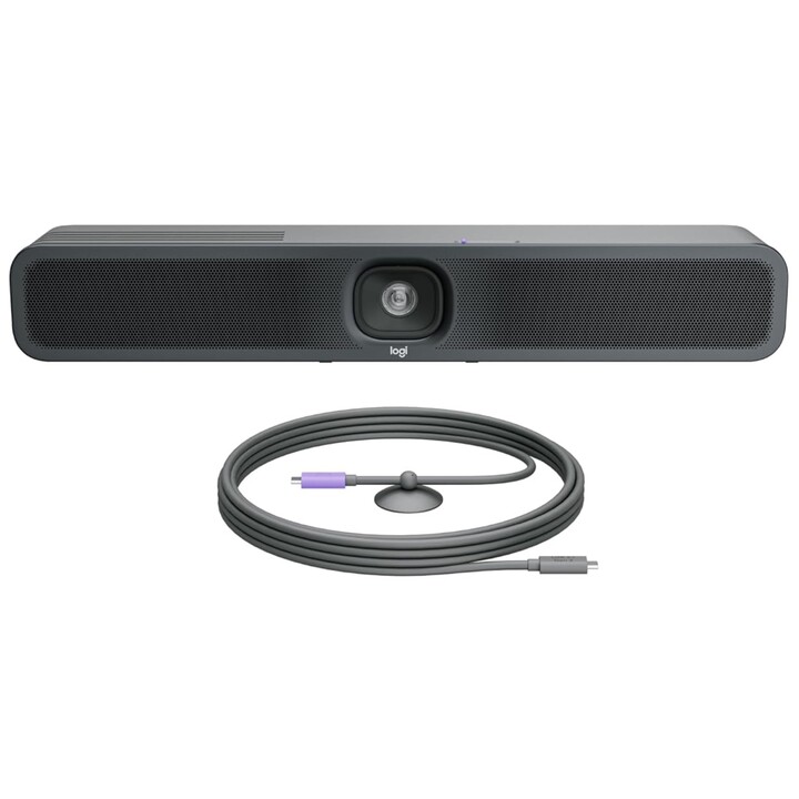 Logitech Meetup 2, la cámara de la sala de conferencias USB todo en uno, barra de video compacta con características de IA, cabl