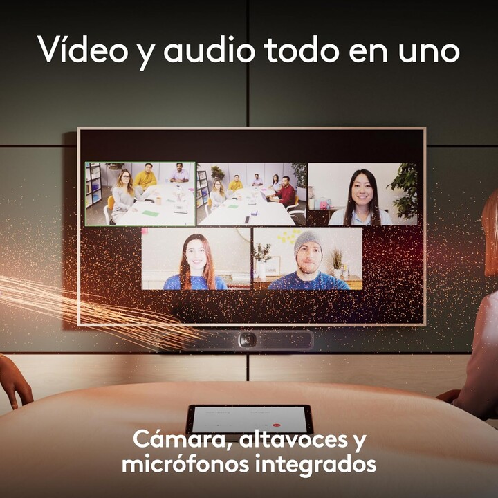 Logitech Meetup 2, la cámara de la sala de conferencias USB todo en uno, barra de video compacta con características de IA, cabl