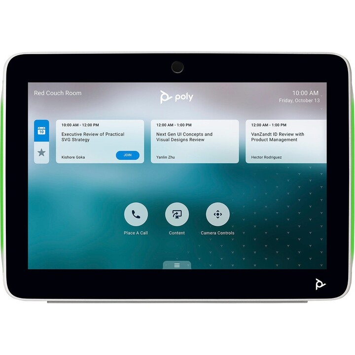 Controlador tátil HP Poly TC10 com ecrã LED de estado e montagem flexível para videoconferências, na cor branca