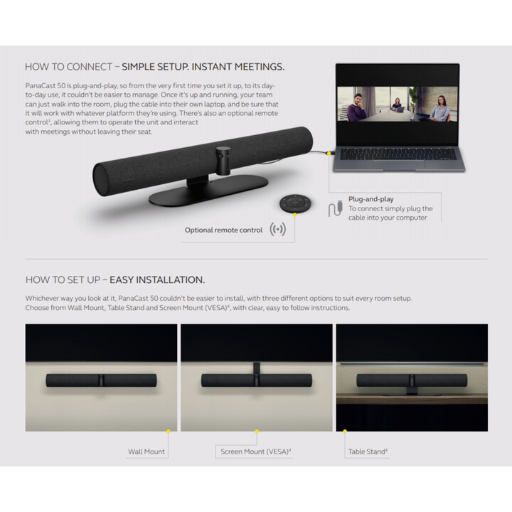 Jabra PanaCast 50, cargador UE, negro, garantía de 3 años, cámara 4K panorámica de 180° 8202-231