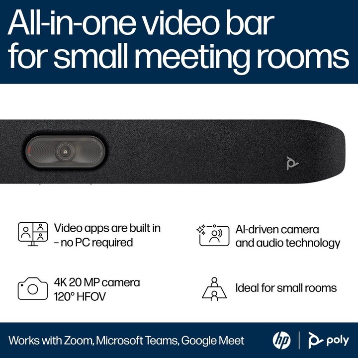Poly Studio X32 All-in-One AI Video Conferencing Bar, ideal for small rooms