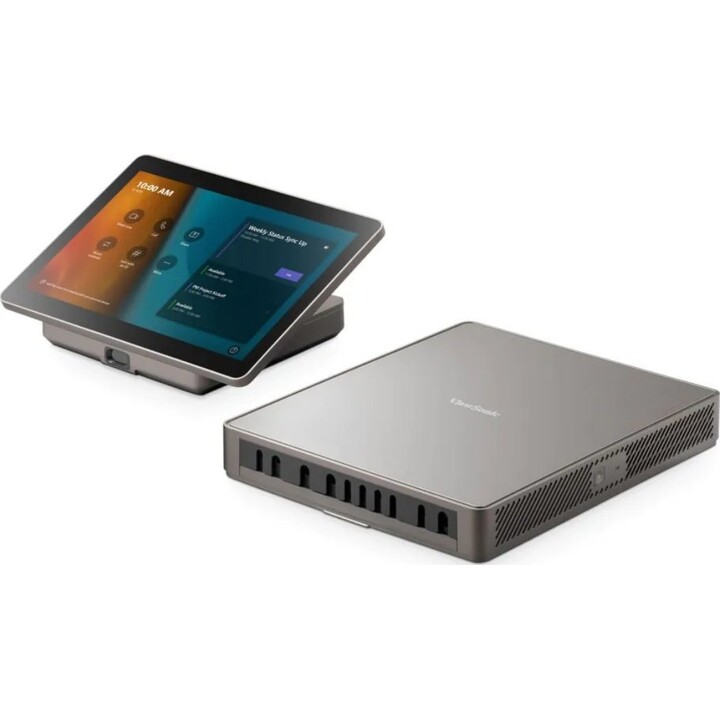 El kit ViewSonic para salas MTR incluye un mini PC y una pantalla táctil.