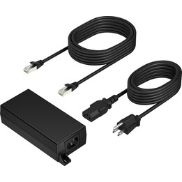 Adaptador PoE++ de 65 W y 2,5 Gb con cable CAT6A de 3,66 m y cable de alimentación.