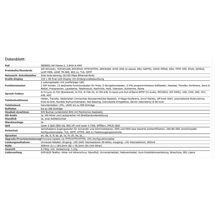 Grandstream GXP-1625 IP-Telefon mit PoE Schwarz