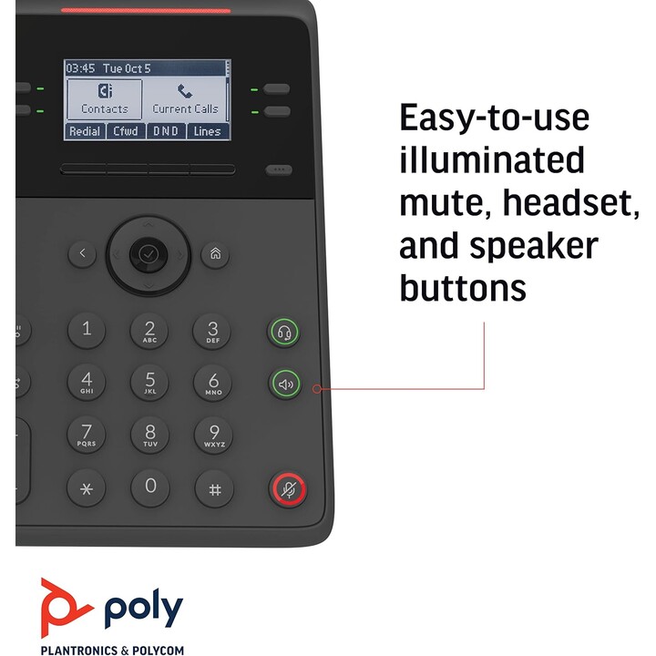 POLY Edge B30 IP phone with PoE-enabled, 16 lines, Black