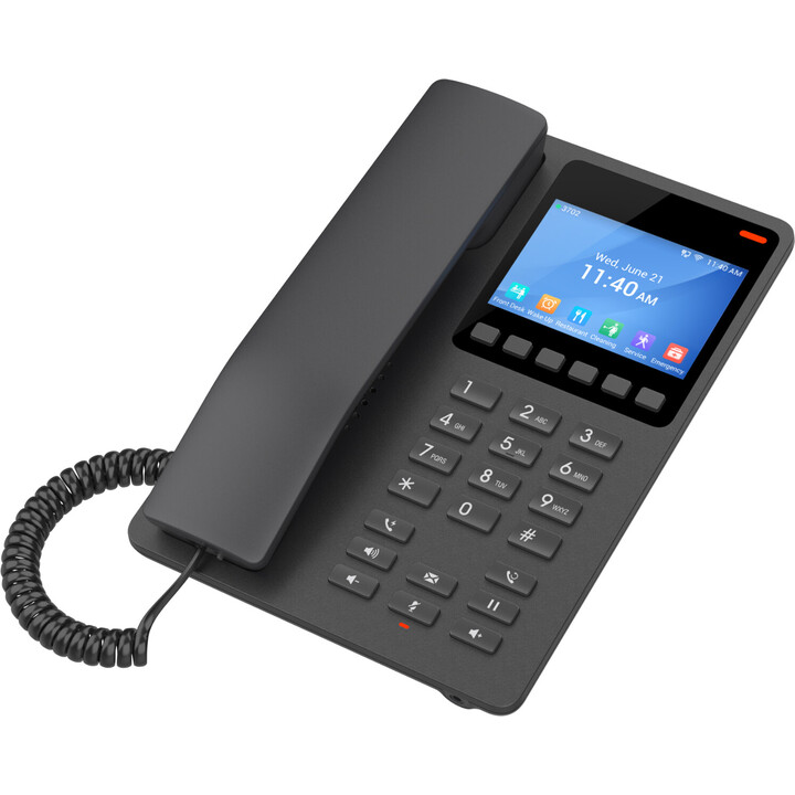 Telefone IP Grandstream GHP631 preto, 2 contas SIP, 2 linhas, 1 porta PoE 10/100, tela LCD colorida de 3,5 polegadas