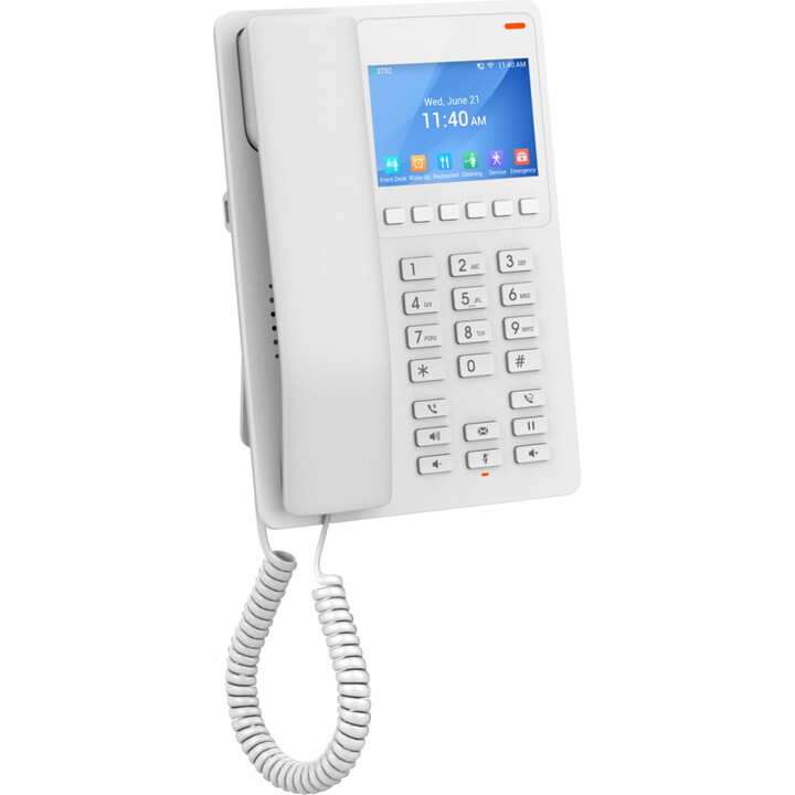Grandstream GHP630 - Teléfono IP para hotel con 2 cuentas SIP, 1x10/100 Mbps, PoE, pantalla a color, blanco