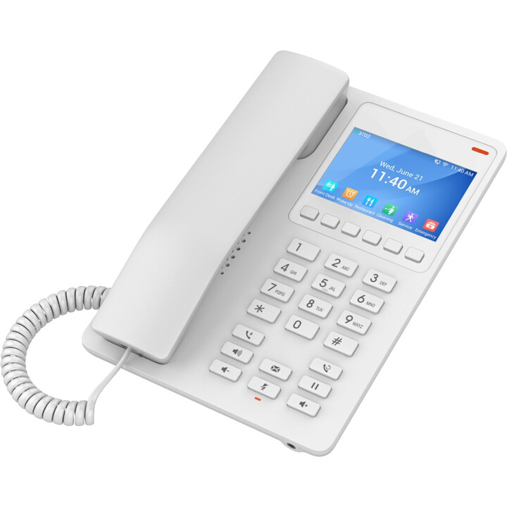 Grandstream GHP630 - Teléfono IP para hotel con 2 cuentas SIP, 1x10/100 Mbps, PoE, pantalla a color, blanco