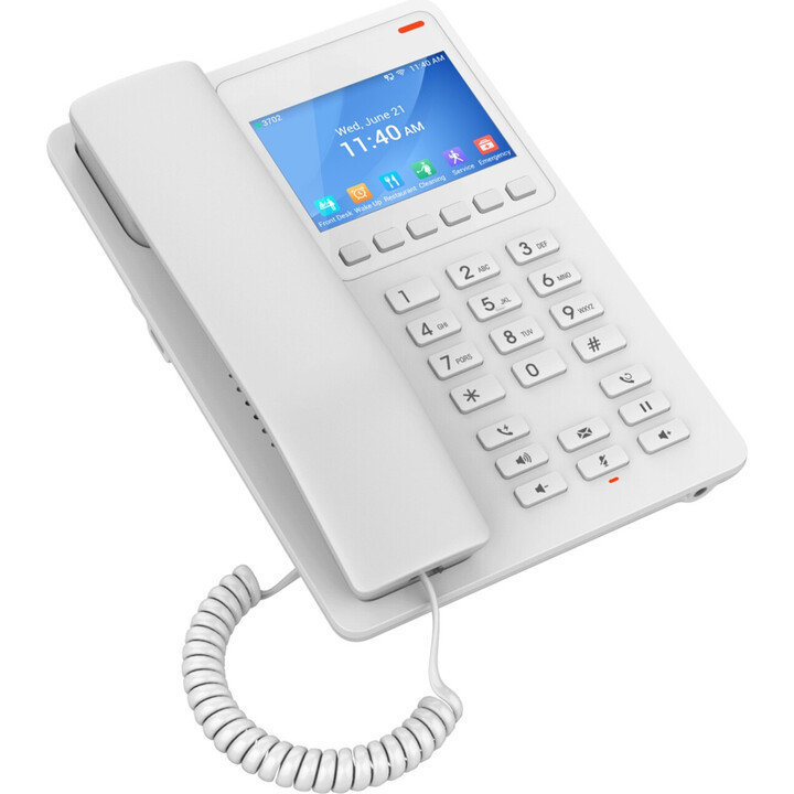 Grandstream GHP630 - Teléfono IP para hotel con 2 cuentas SIP, 1x10/100 Mbps, PoE, pantalla a color, blanco