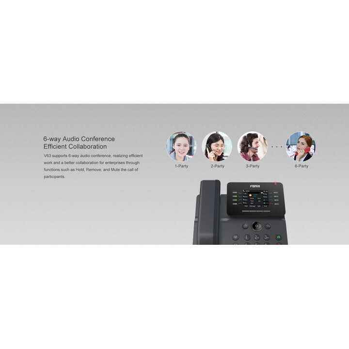 Fanvil V63 Teléfono IP, Gigabit Ethernet, 6 líneas, Wi-Fi, Bluetooth, 1000 contactos, negro