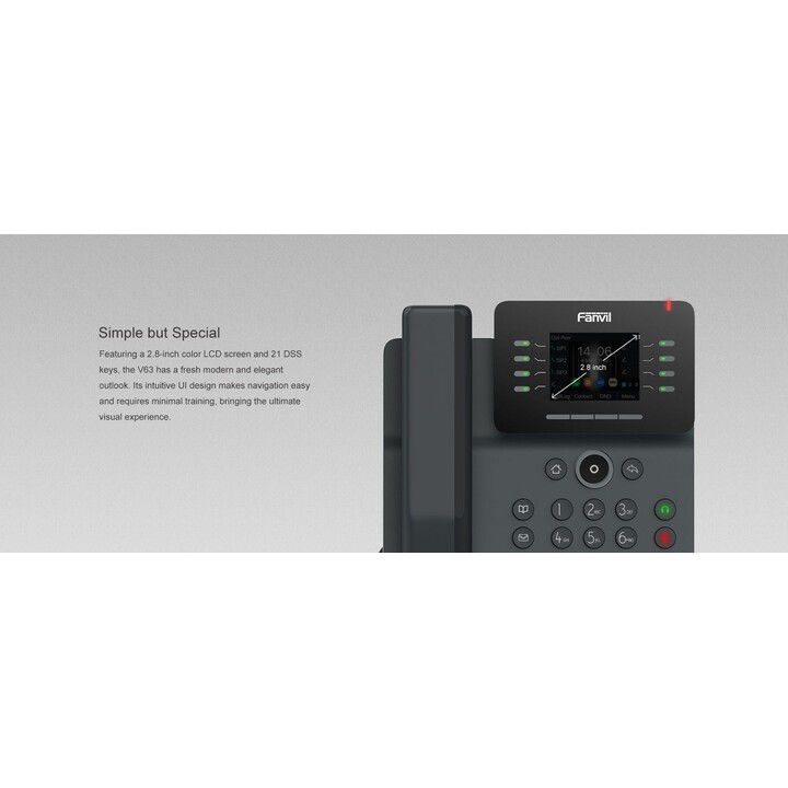 Fanvil V63 Teléfono IP, Gigabit Ethernet, 6 líneas, Wi-Fi, Bluetooth, 1000 contactos, negro