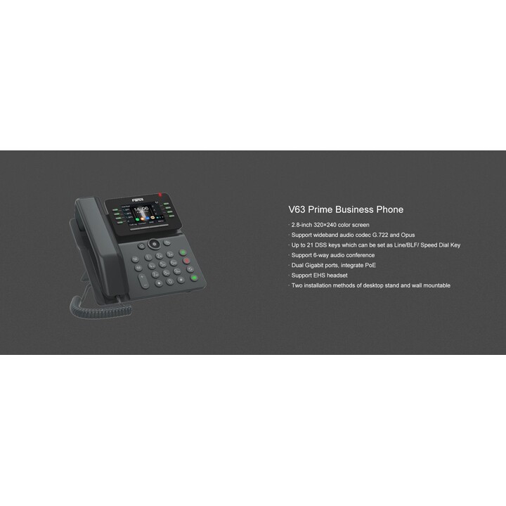 Fanvil V63 Teléfono IP, Gigabit Ethernet, 6 líneas, Wi-Fi, Bluetooth, 1000 contactos, negro