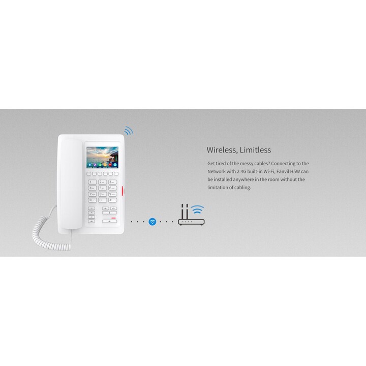 Fanvil H5W Wi-Fi IP Phone, 3.5 Color Screen, 2 SIP Lines, Ideal for Hospital, Shopping Mall, Hotel, White