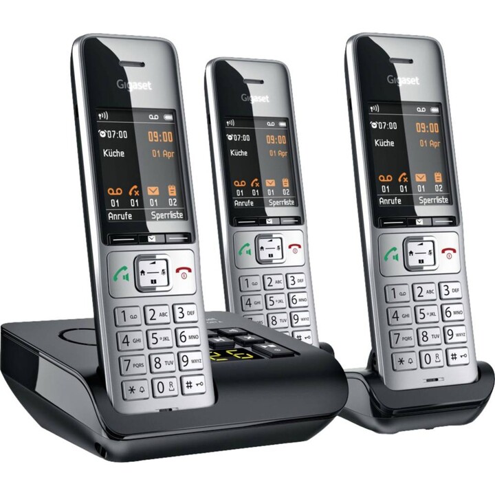Gigaset COMFORT 500A Trío Teléfono DECT/analógico Identificador de llamadas Negro, Plata