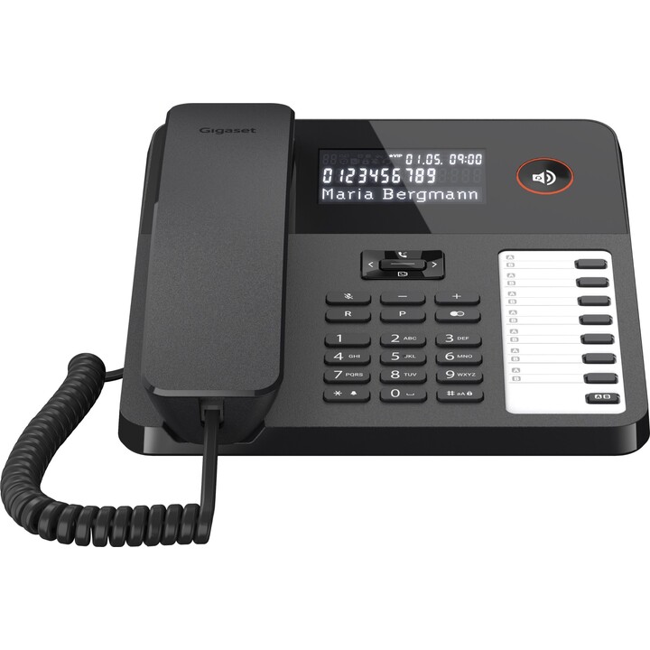GIGASET DESK 600 black corded desk and wall phone LC display 7 direct dial keys phone book hearing aid compatible