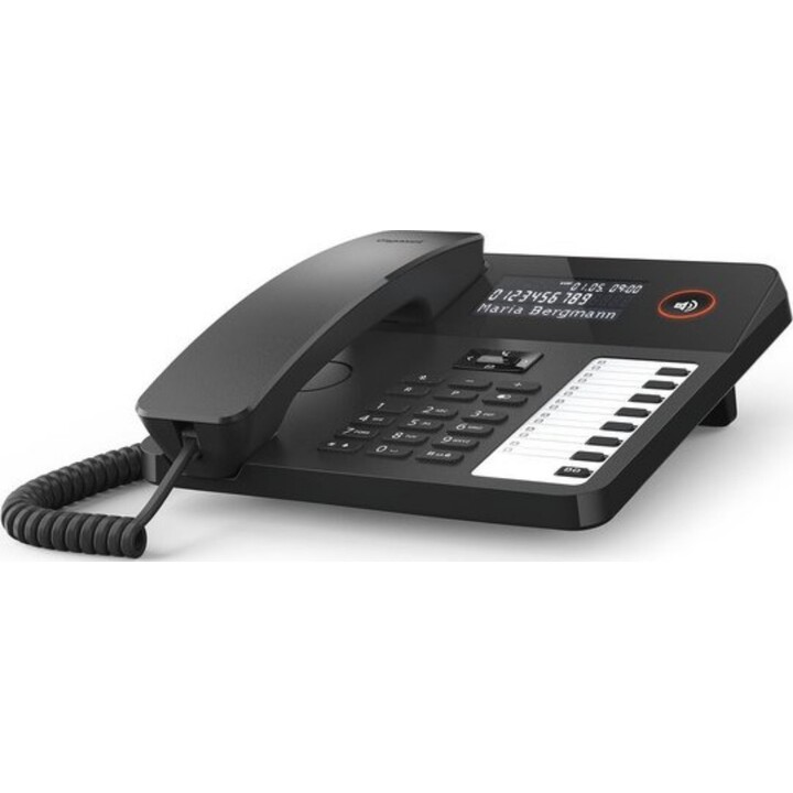 GIGASET DESK 600 black corded desk and wall phone LC display 7 direct dial keys phone book hearing aid compatible