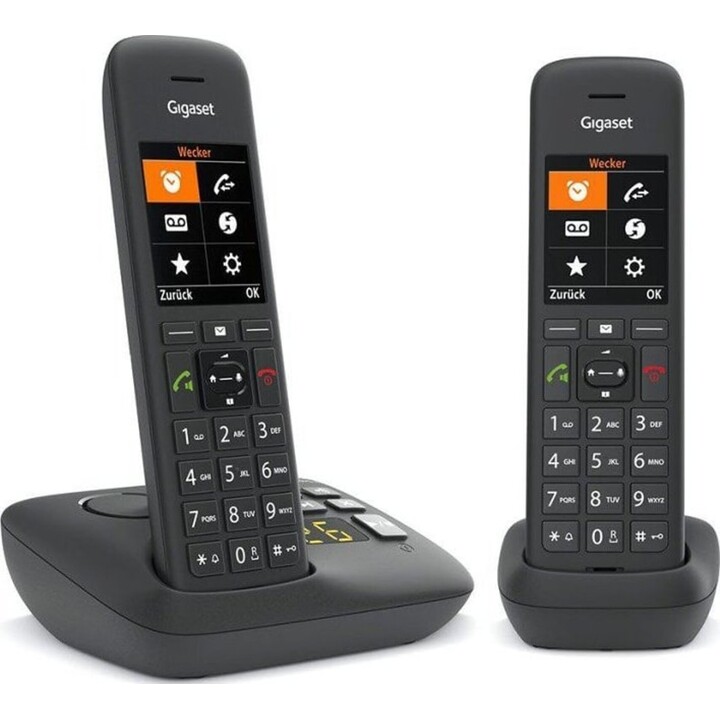 GIGASET C575A Duo schwarz analoge Schalter DECT 2 Mobilteile TFT-Farbdisplay Freisprechen Adressbuch für 200 Einträge Wecker