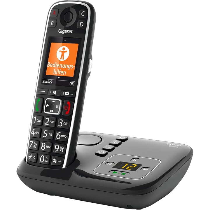 Gigaset E720A Telefone sênior elegante com a secretária eletrônica e a operação prática AIDS, preto
