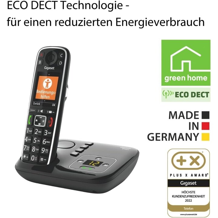 Gigaset E720A Elegant Senior Phone with answering machine and Practical Operation Aids, black