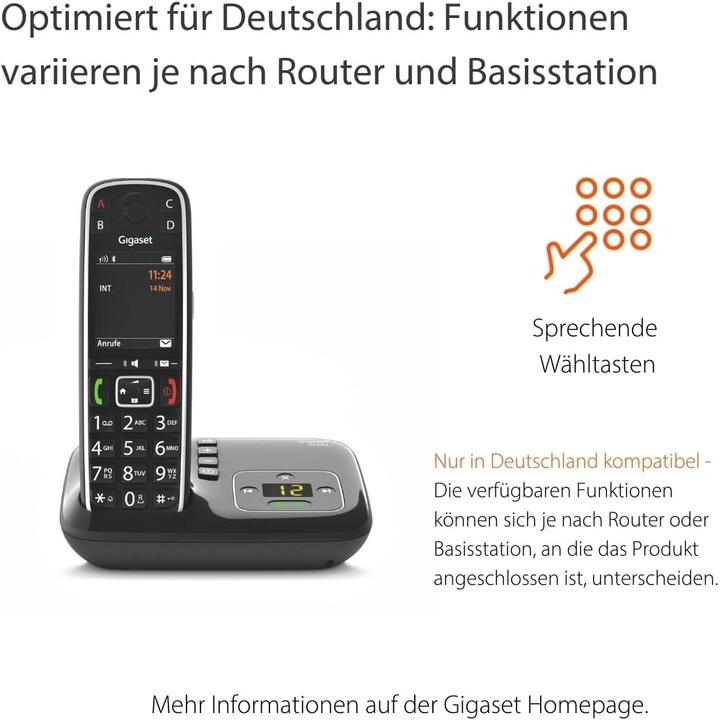 Gigaset E720A Elegant Senior Phone with answering machine and Practical Operation Aids, black