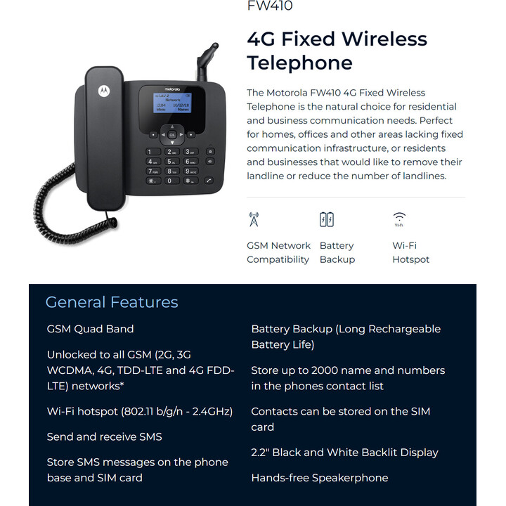 Téléphone filaire Motorola Sim avec écran 4G