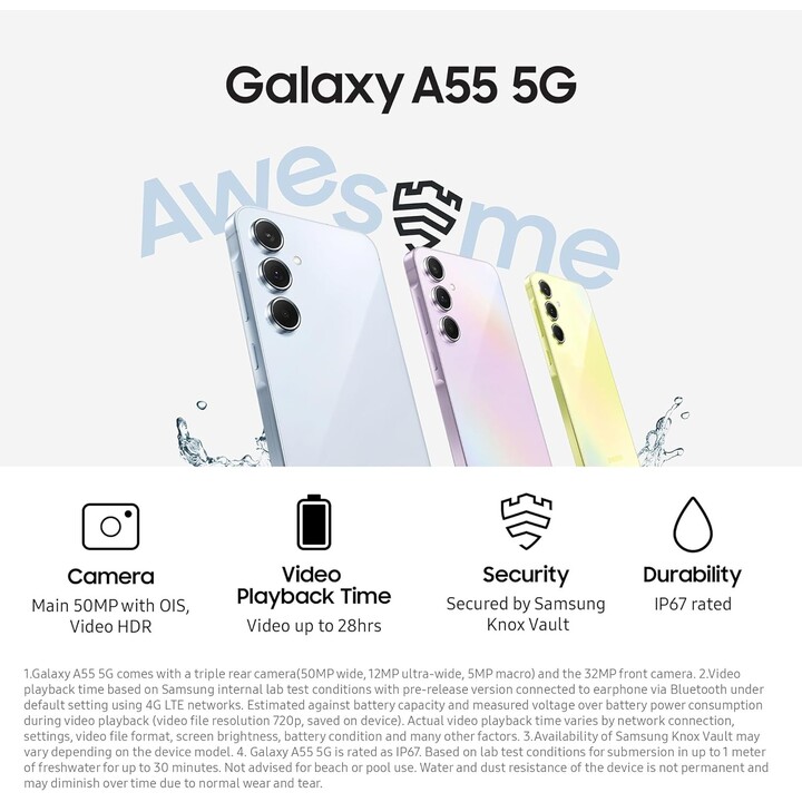Samsung Galaxy A55 A556 5G 8 GB 128 GB Dual SIM Enterprise Edition, azul-marinho