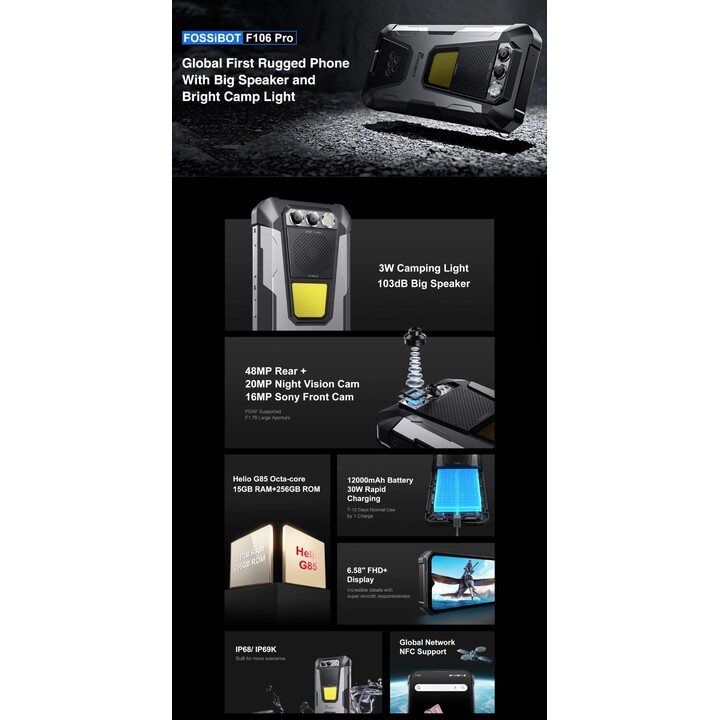 Fossibot F106 Pro 8GB 256GB Dual Sim Gris