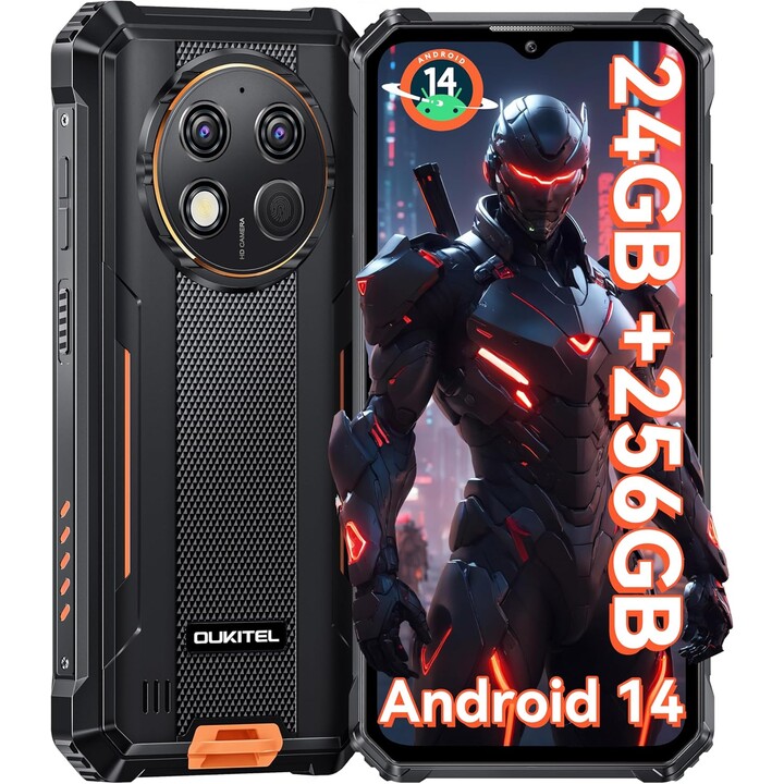 OUKITEL G1, Rugged Android 14 Smartphone, 24GB+256GB(TF 1TB) 6.52 HD+ Unbreakable Mobile Phone, Orange