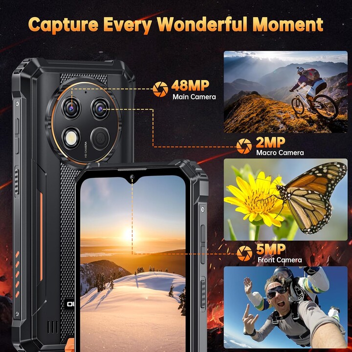 OUKITEL G1, Rugged Android 14 Smartphone, 24GB+256GB(TF 1TB) 6.52 HD+ Unbreakable Mobile Phone, Orange