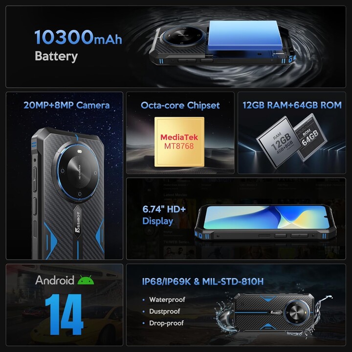 Fossibot F105 4GB 64GB Dual Sim Black Rugged