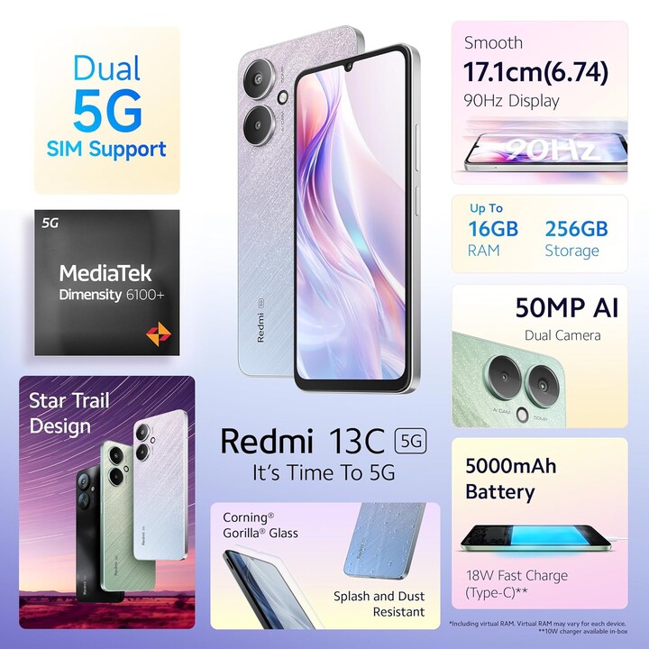 Xiaomi Redmi 13C 5G 4GB 128GB Dual Sim Startrail Silver