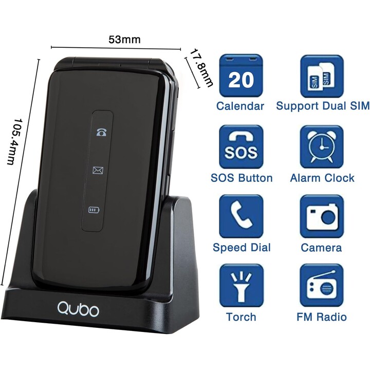 Teléfono Móvil Qubo P-210NW 4G para Personas Mayores/ Negro