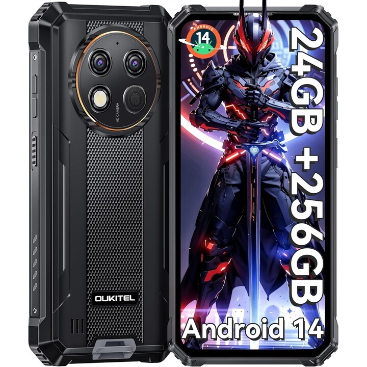 OUKITEL G1, smartphone Android 14 robusto, 24 GB + 256 GB (TF 1 TB) 6,52 ' HD + telefone celular inquebrável, preto