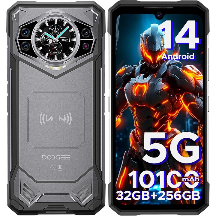 DOOGEE S200 5G 32GB 256GB, Rugged Smartphone, 10100 mAh,1.32"Rear Display, Fingerprint ID/Face Unlock/NFC, Grey