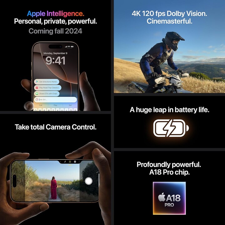 Apple iPhone 16 Pro Max 1TB, 5G Mobile phone with Camera Control, 4K 120fps, Dolby Vision, Desert Titanium