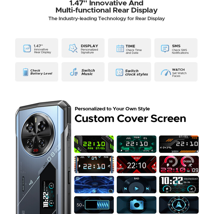 Smartphone Doogee V40 Pro 5G, rugged phone, 6.78-inch screen, 16GB RAM, 512GB Storage, Blue color