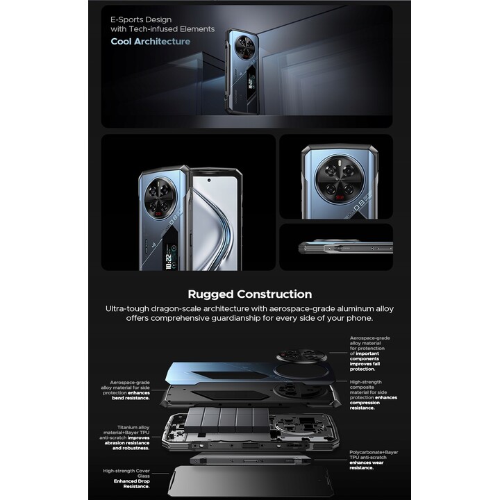 Doogee V40 Pro 5G, robustes Telefon, 6,78-Zoll-Bildschirm, 16GB RAM, 512 GB Speicher, blaue Farbe