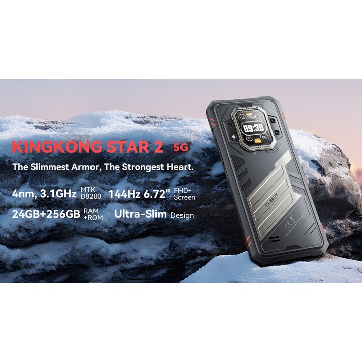 CUBOT Kingkong Star 2, téléphone portable robuste Android 14, 24 Go (12 + 12) RAM + 256 Go, appareil photo 100 MP, noir