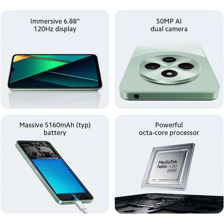 Smartphone Xiaomi POCO C75 4G 8+256 GB, 2,0 GHz, immersives 6,88-Zoll-Display, 5160-mAh-Akku, 50 MP AI-Dual-Kamera, Gold