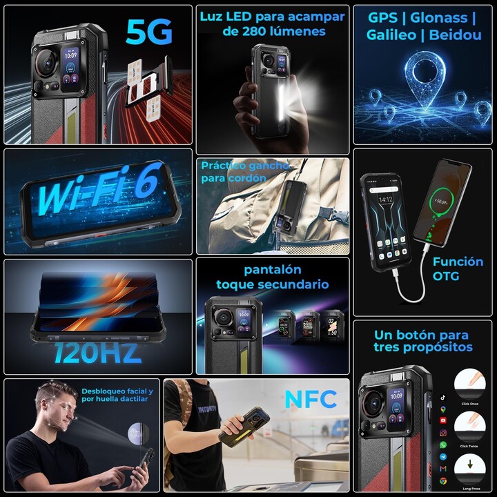 Hotwav Hyper 7 Pro 5G con SoC Dimensity 7050 16GB 256GB pantalla FHD+ 120Hz Dual Sim Rojo Rugged